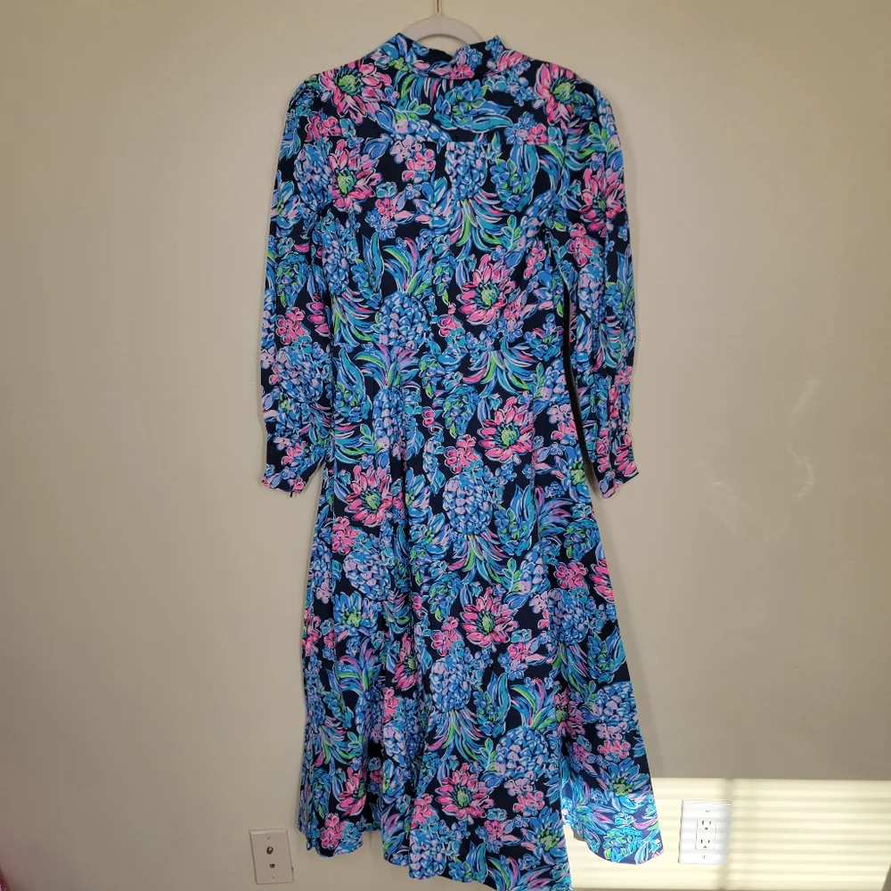 NWT Mira stretch shirt dress high tide navy pineapple paradise size 6 - Picture 7 of 10